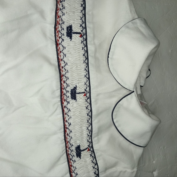 Sophie Dess Creation Paris Smocked 24mons White Blue Nautical Short Sleeve - Picture 3 of 16